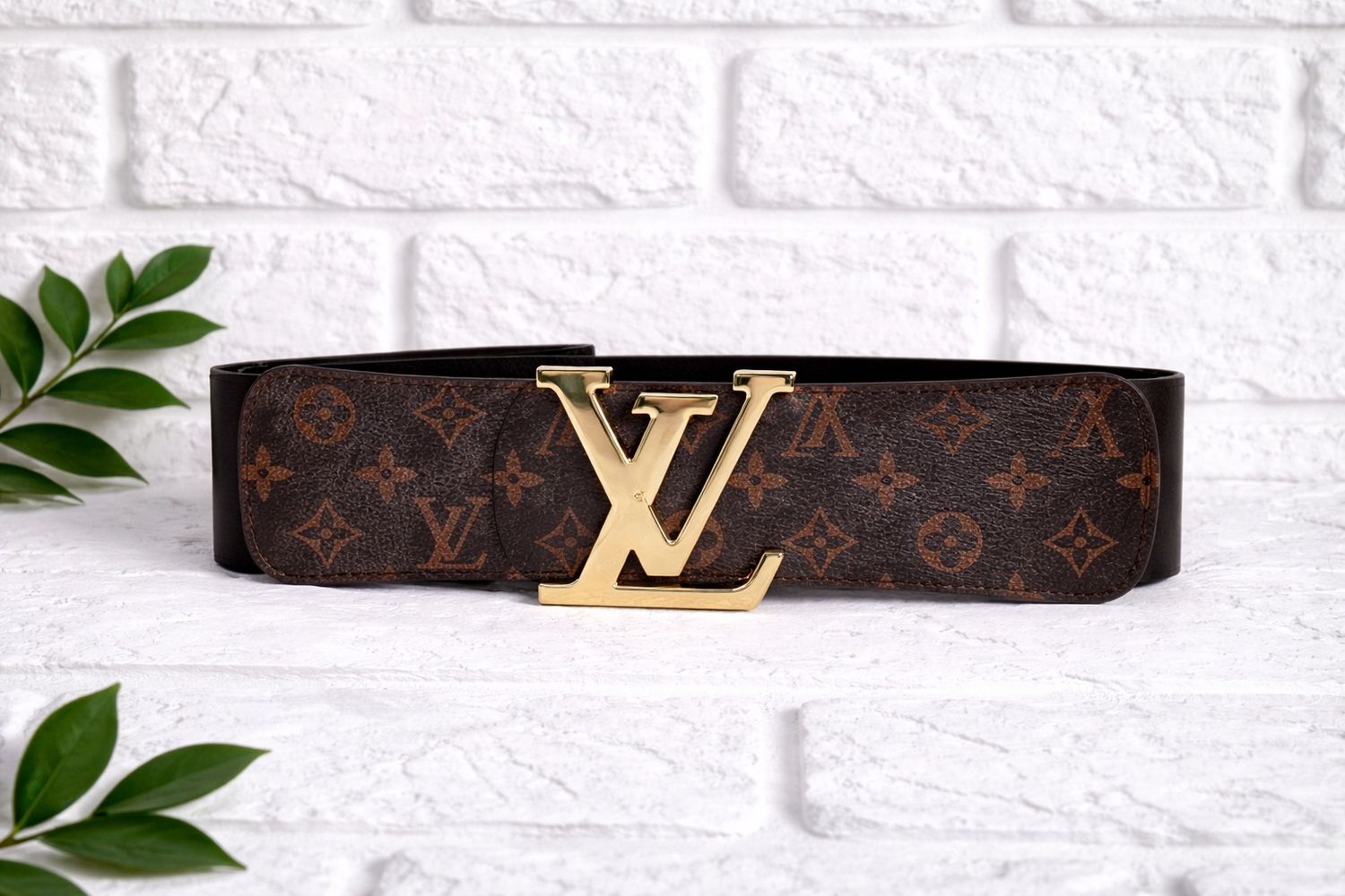 Brown LV stretch belt