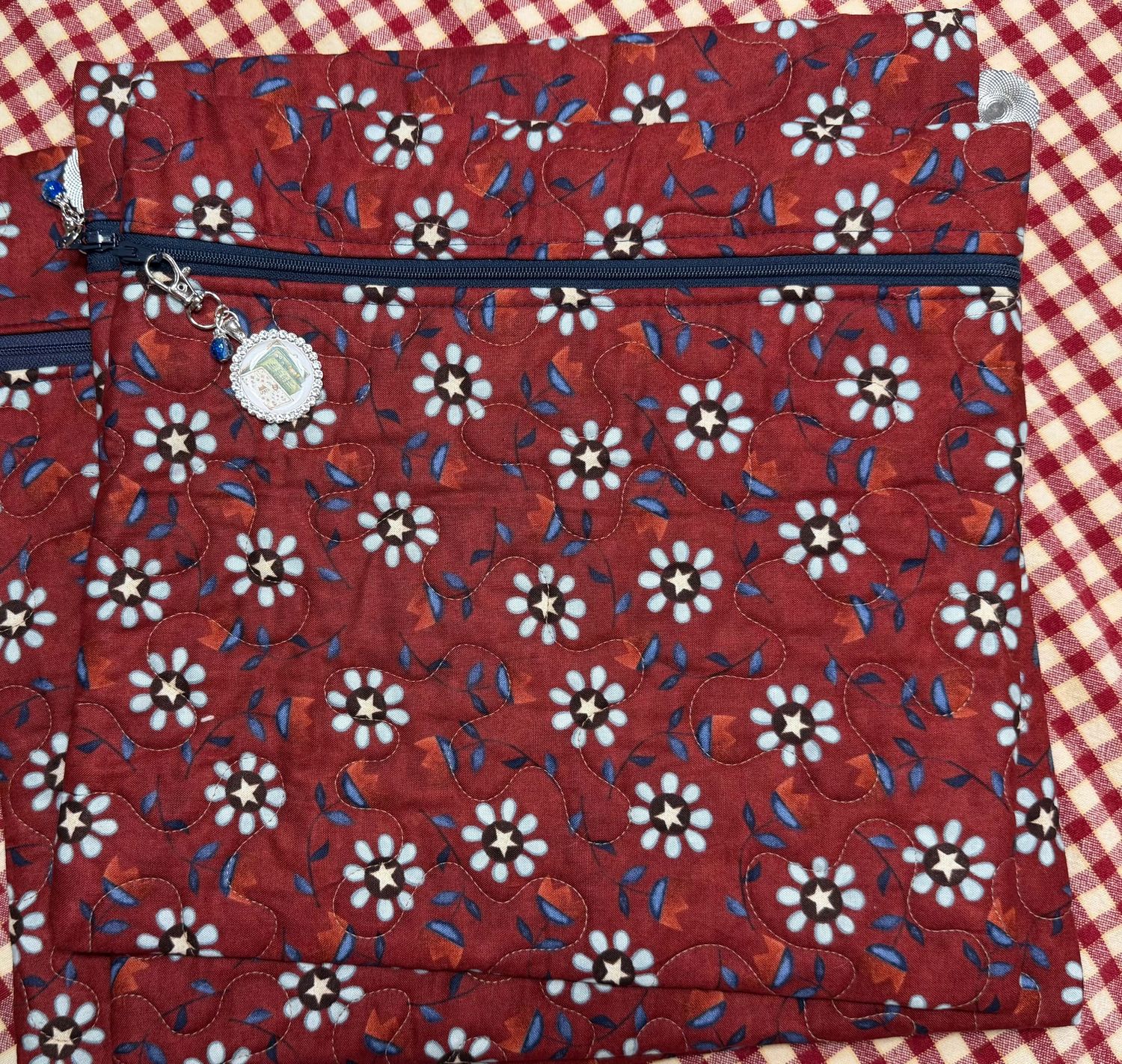 Project bags by Terri Pittman Creations for For The Stitcher's soul, Style: Teresa Kogut Red with Blue Flowers and Red Zip 13 x 14