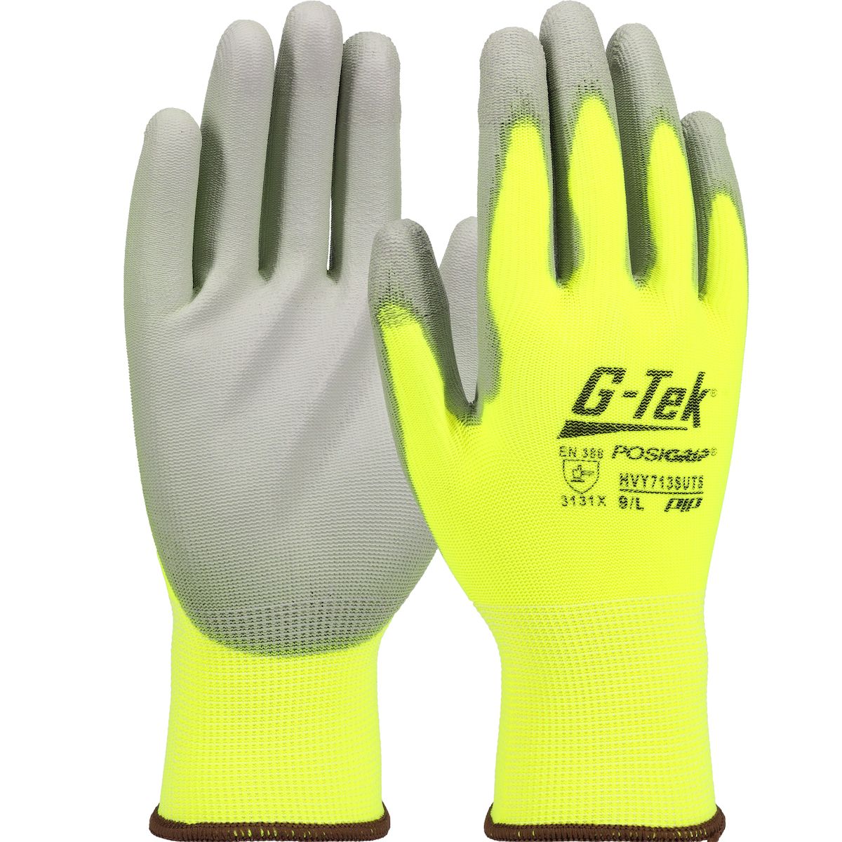 G-Tek® PosiGrip® Hi-Vis Seamless Knit Polyester Blend Glove with Polyurethane Coated Flat Grip on Palm & Fingers - Touchscreen (#HVY713SUTS) G-Tek® PosiGrip® Hi-Vis Seamless Knit Polyester Blend Glove with Polyurethane Coated Flat Grip on Palm & Fingers - Touchscreen (#HVY713SUTS)