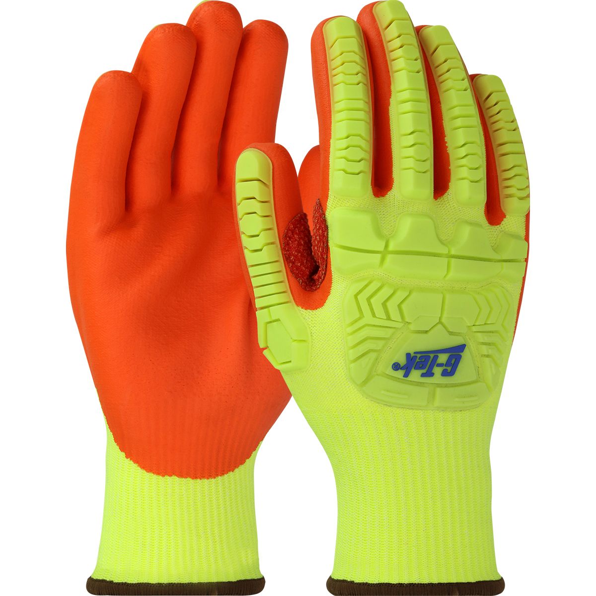 G-Tek® PolyKor® Seamless Knit Polykor Blended Glove with Hi-Vis Impact Protection and Nitrile Foam Coated Palm & Fingers (#HVY710HSNFB)