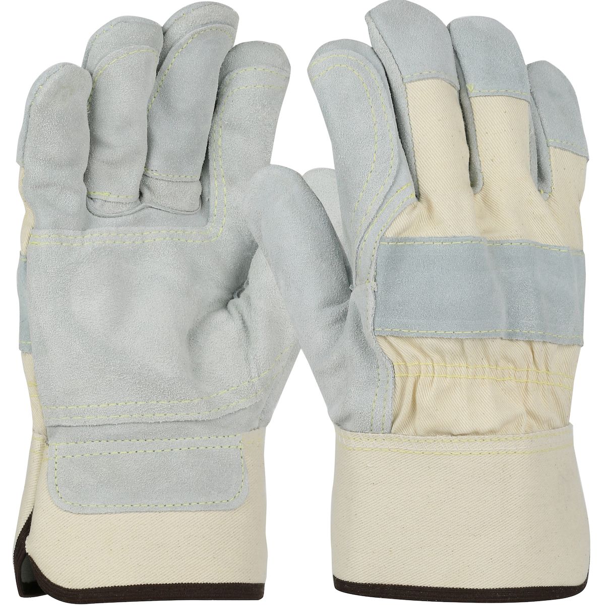 PIP Side Split Cowhide Leather Double Palm Glove with Canvas Back - Rubberized Safety Cuff (#500DP-AA) PIP Side Split Cowhide Leather Double Palm Glove with Canvas Back - Rubberized Safety Cuff (#500DP-AA)