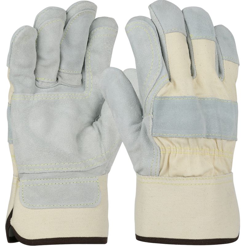 PIP Side Split Cowhide Leather Double Palm Glove with Canvas Back - Rubberized Safety Cuff  (#500DP-AA)