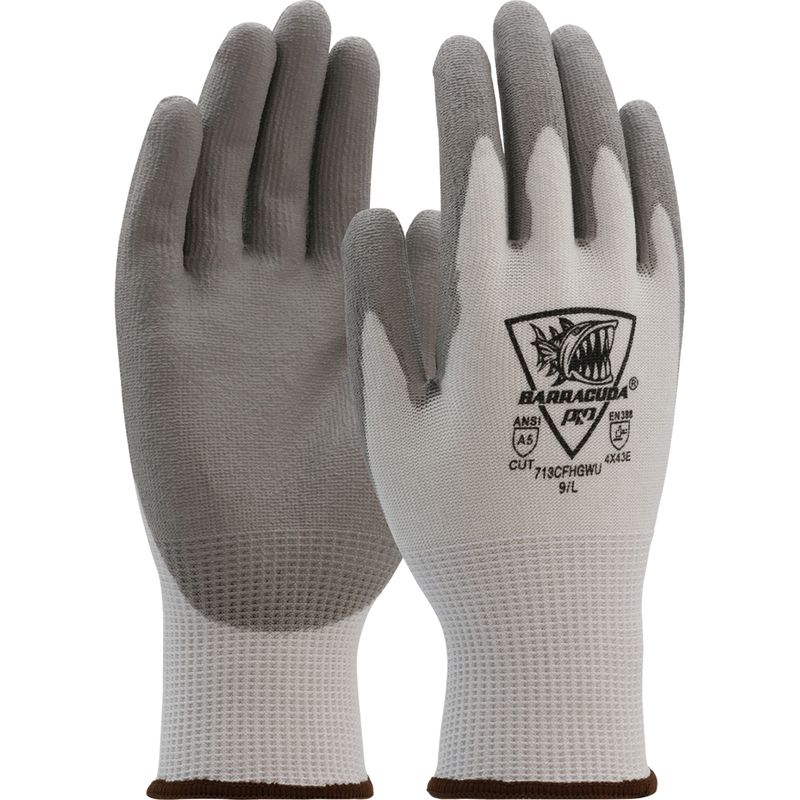 G-Tek® Barracuda® Seamless Knit A5 Polykor Blended Glove with Polyurethane Coated Flat Grip on Palm & Fingers (713CFHGWU)