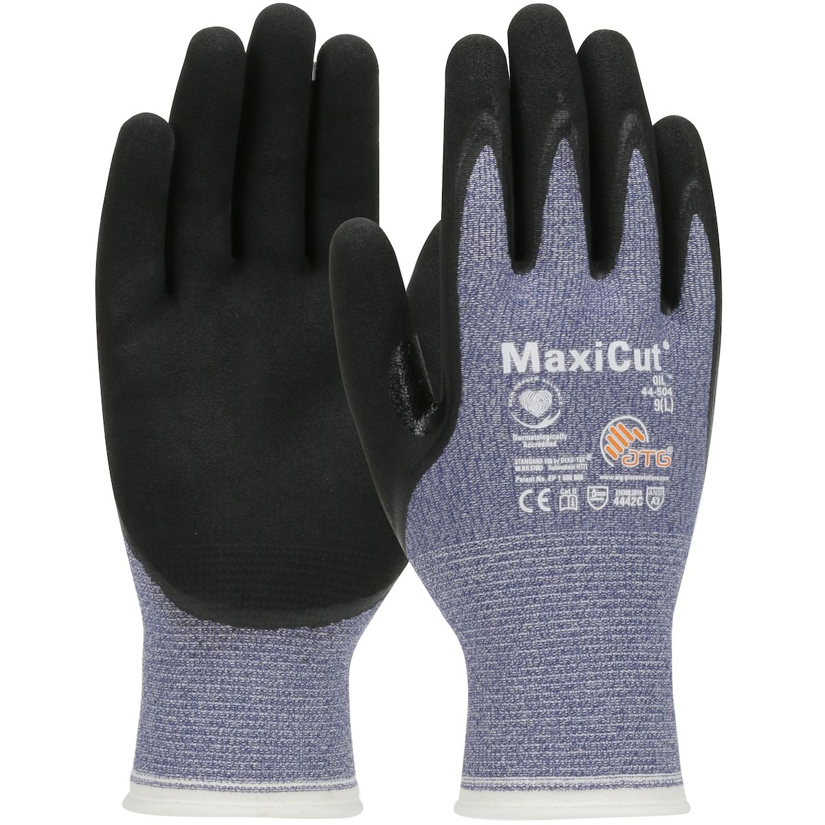 ATG® MaxiCut® Oil Seamless Knit A3 Engineered Yarn Glove with Nitrile Coated MicroFoam Grip on Palm & Fingers (#44-504) ATG® MaxiCut® Oil Seamless Knit A3 Engineered Yarn Glove with Nitrile Coated MicroFoam Grip on Palm & Fingers (#44-504)