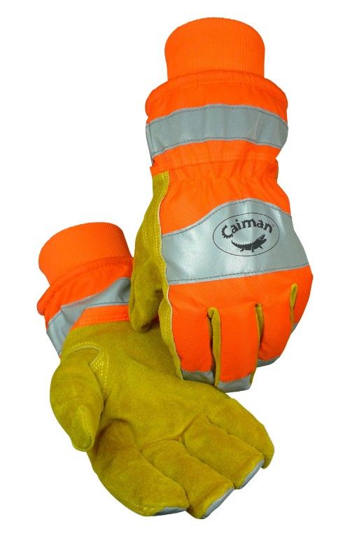 Caiman Cowhide Leather Palm Glove with Hi-Vis Back - Heatrac Insulation  (#1353)