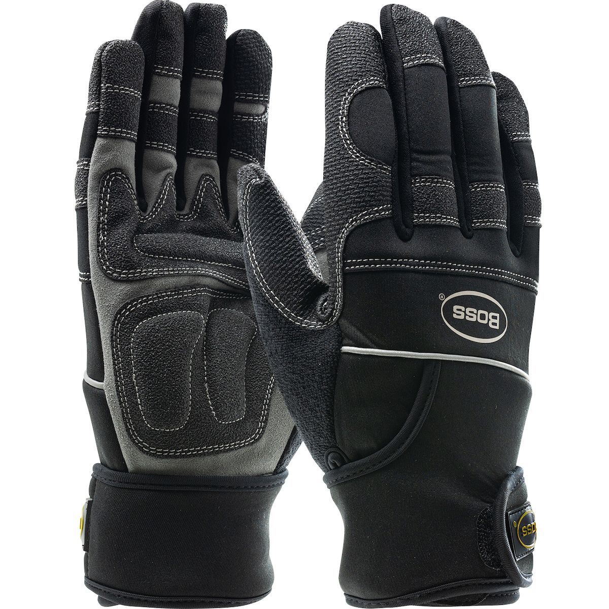 Boss® Synthetic Leather Palm with PVC Sandy Grip Patches and Anti-Vibration Pads - Neoprene Wraparound Wrist (#120-4400) Boss® Synthetic Leather Palm with PVC Sandy Grip Patches and Anti-Vibration Pads - Neoprene Wraparound Wrist (#120-4400)