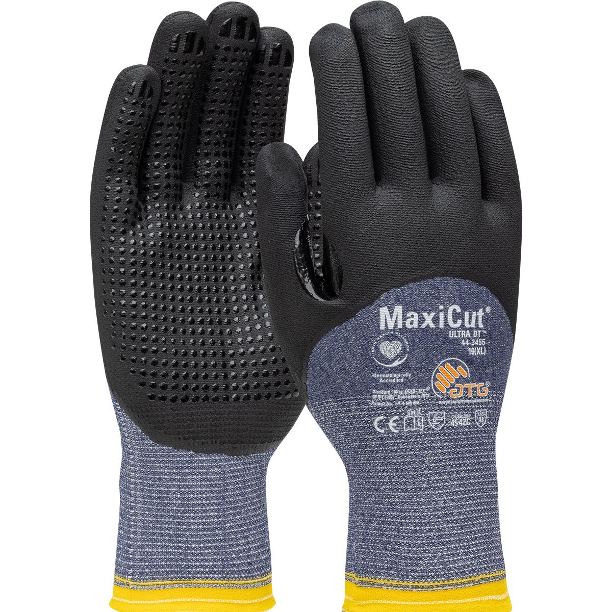 ATG® MaxiCut® Ultra™ Seamless Knit A3 Engineered Yarn Glove with Premium Nitrile Coated MicroFoam Grip on Palm, Fingers & Knuckles - Micro Dot Palm - Touchscreen (#44-3455) ATG® MaxiCut® Ultra™ Seamless Knit A3 Engineered Yarn Glove with Premium Nitrile Coated MicroFoam Grip on Palm, Fingers & Knuckles - Micro Dot Palm - Touchscreen (#44-3455)