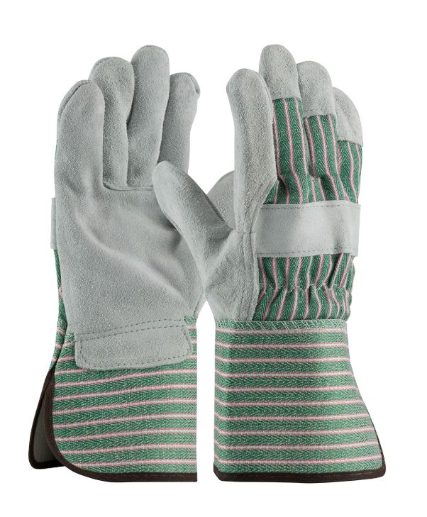 PIP "B" Grade Shoulder Split Cowhide Leather Palm Glove with Fabric Back - Rubberized Gauntlet Cuff  (#83-6663)