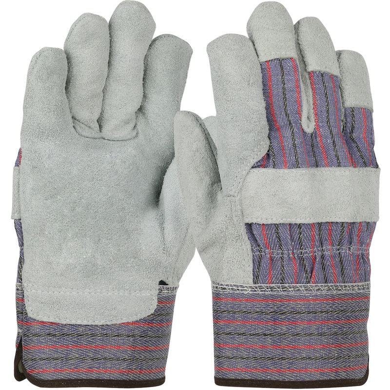 PIP Standard Split Cowhide Leather Palm Glove with Fabric Back - Rubberized Safety Cuff  (#558)