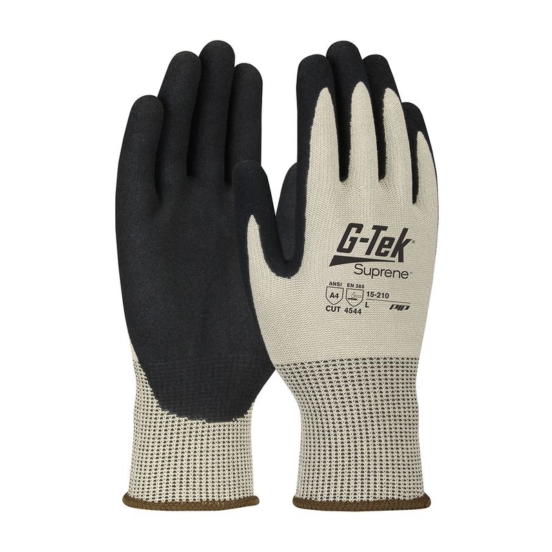 G-Tek® PolyKor® Seamless Knit A4 PolyKor® Suprene™ Blended Glove with Nitrile Coated MicroSurface Grip on Palm & Fingers (#15-210) G-Tek® PolyKor® Seamless Knit A4 PolyKor® Suprene™ Blended Glove with Nitrile Coated MicroSurface Grip on Palm & Fingers (#15-210)