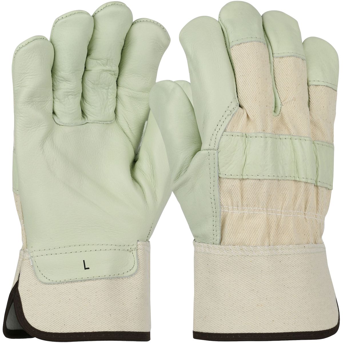 PIP Premium Grade Top Grain Cowhide Leather Palm Glove with Fabric Back - Safety Cuff (#5000) PIP Premium Grade Top Grain Cowhide Leather Palm Glove with Fabric Back - Safety Cuff (#5000)