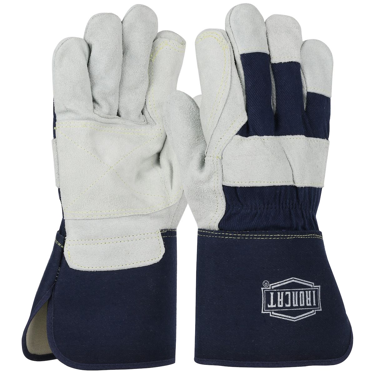 Ironcat® Heavy Premium Split Cowhide Leather Double Palm Glove with Canvas Back - Rubberized Gauntlet Cuff (#IC8DP) Ironcat® Heavy Premium Split Cowhide Leather Double Palm Glove with Canvas Back - Rubberized Gauntlet Cuff (#IC8DP)