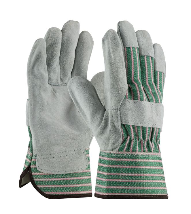 PIP "B" Grade Shoulder Split Cowhide Leather Palm Glove with Fabric Back - Rubberized Safety Cuff  (#83-6563)