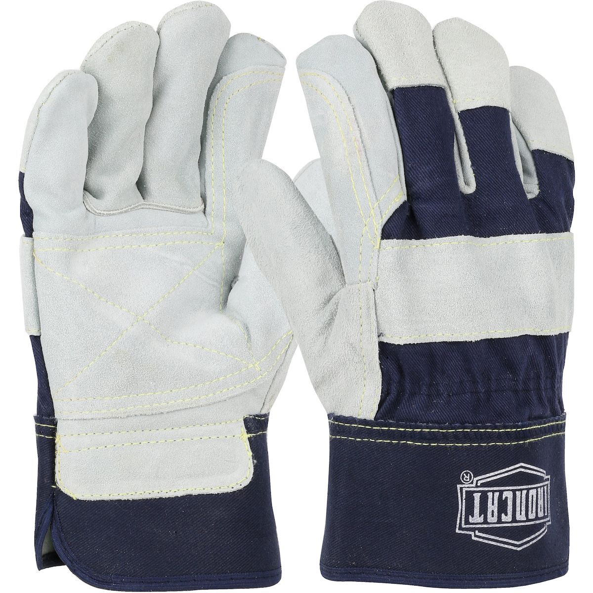 Ironcat® Heavy Premium Split Cowhide Leather Double Palm Glove with Canvas Back - Rubberized Safety Cuff (#IC5DP) Ironcat® Heavy Premium Split Cowhide Leather Double Palm Glove with Canvas Back - Rubberized Safety Cuff (#IC5DP)