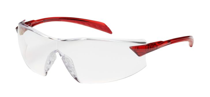 Radar Rimless Safety Glasses with Red Temple, Clear Lens and Anti-Scratch / Anti-Fog Coating  (#250-45-1020)