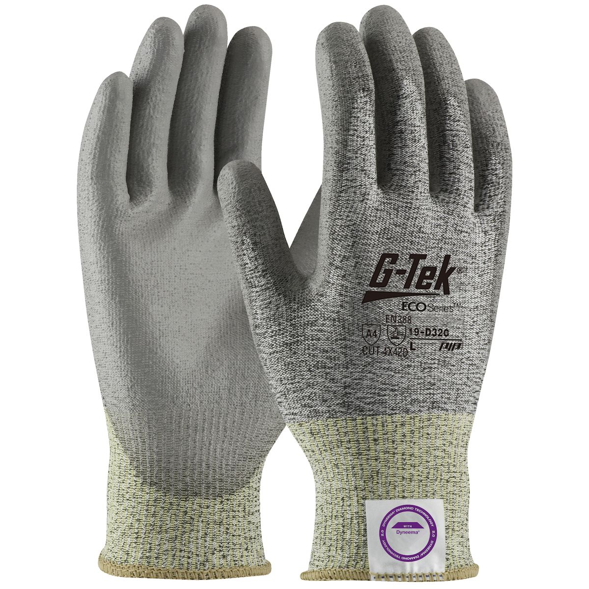 G-Tek® ECO Series™ Seamless Knit Dyneema® Phoenix Blended Glove with Polyurethane Coated Flat Grip on Palm & Fingers (#19-D320) G-Tek® ECO Series™ Seamless Knit Dyneema® Phoenix Blended Glove with Polyurethane Coated Flat Grip on Palm & Fingers (#19-D320)