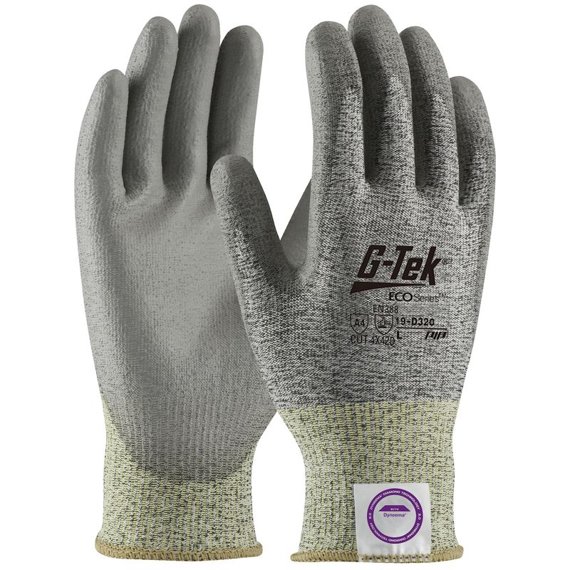 G-Tek® ECO Series™ Seamless Knit Dyneema® Phoenix Blended Glove with Polyurethane Coated Flat Grip on Palm & Fingers (#19-D320) G-Tek® ECO Series™ Seamless Knit Dyneema® Phoenix Blended Glove with Polyurethane Coated Flat Grip on Palm & Fingers (#19-D320)