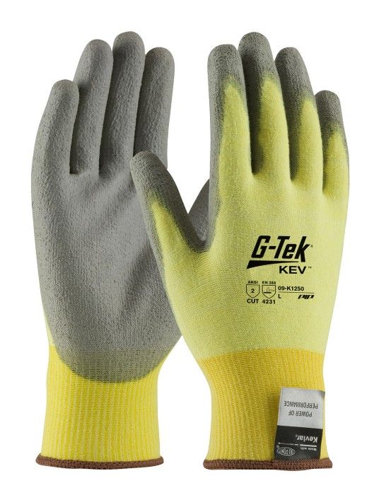 G-Tek® KEV™ Seamless Knit A2 Kevlar® Glove with Polyurethane Coated Flat Grip on Palm & Fingers (#09-K1250)