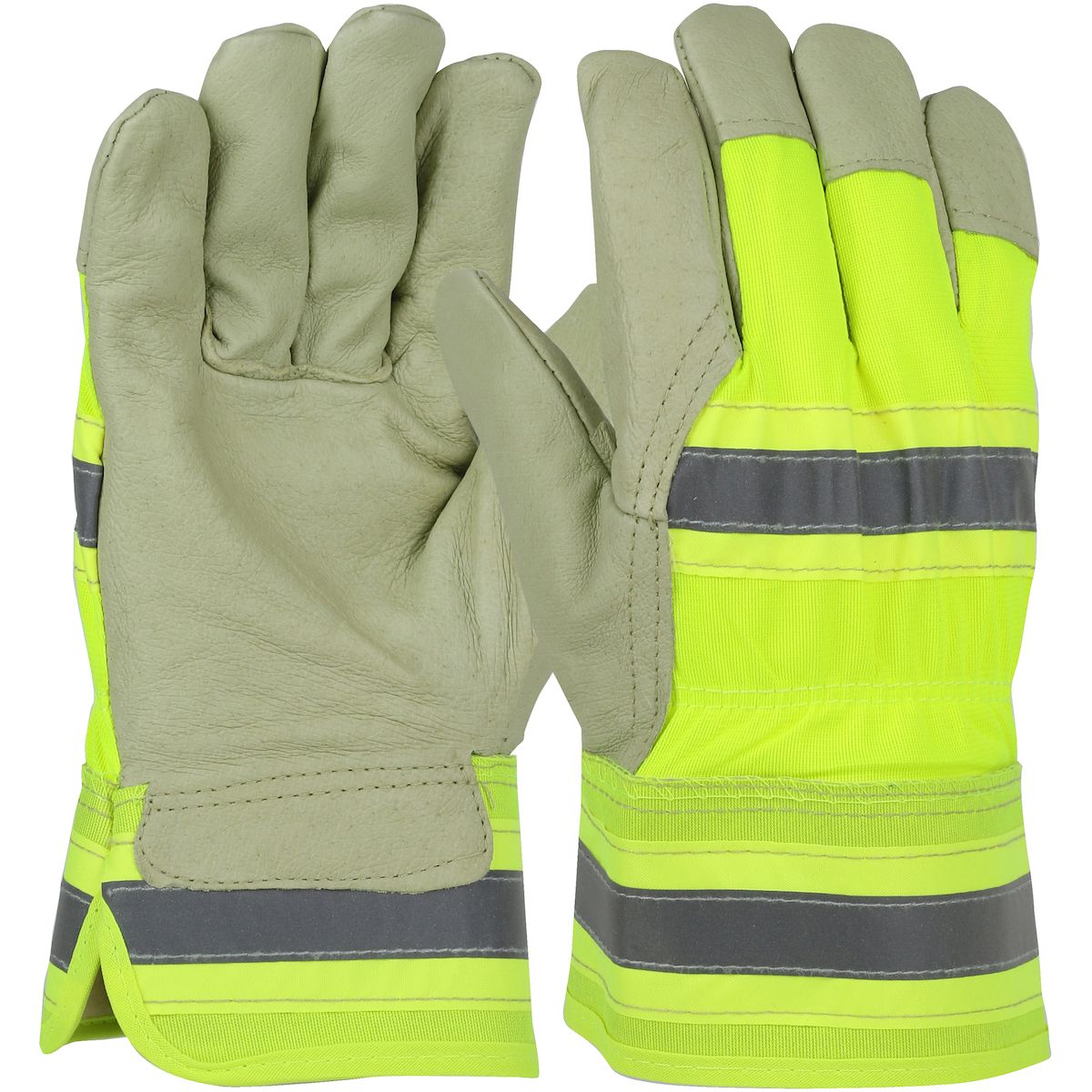 PIP® Pigskin Leather Palm Glove with Hi-Vis Back and Natural Thermal Lining - Rubberized Safety Cuff (#HVY5555) PIP® Pigskin Leather Palm Glove with Hi-Vis Back and Natural Thermal Lining - Rubberized Safety Cuff (#HVY5555)