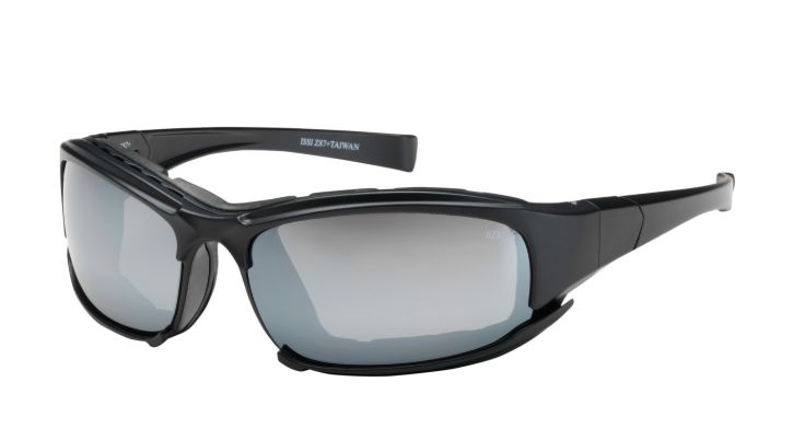 Cefiro Full Frame Safety Glasses with Black Frame, Rubber Foam Padding, Silver Mirror Lens and Anti-Scratch / Anti-Fog Coating  (#250-CE-10095)