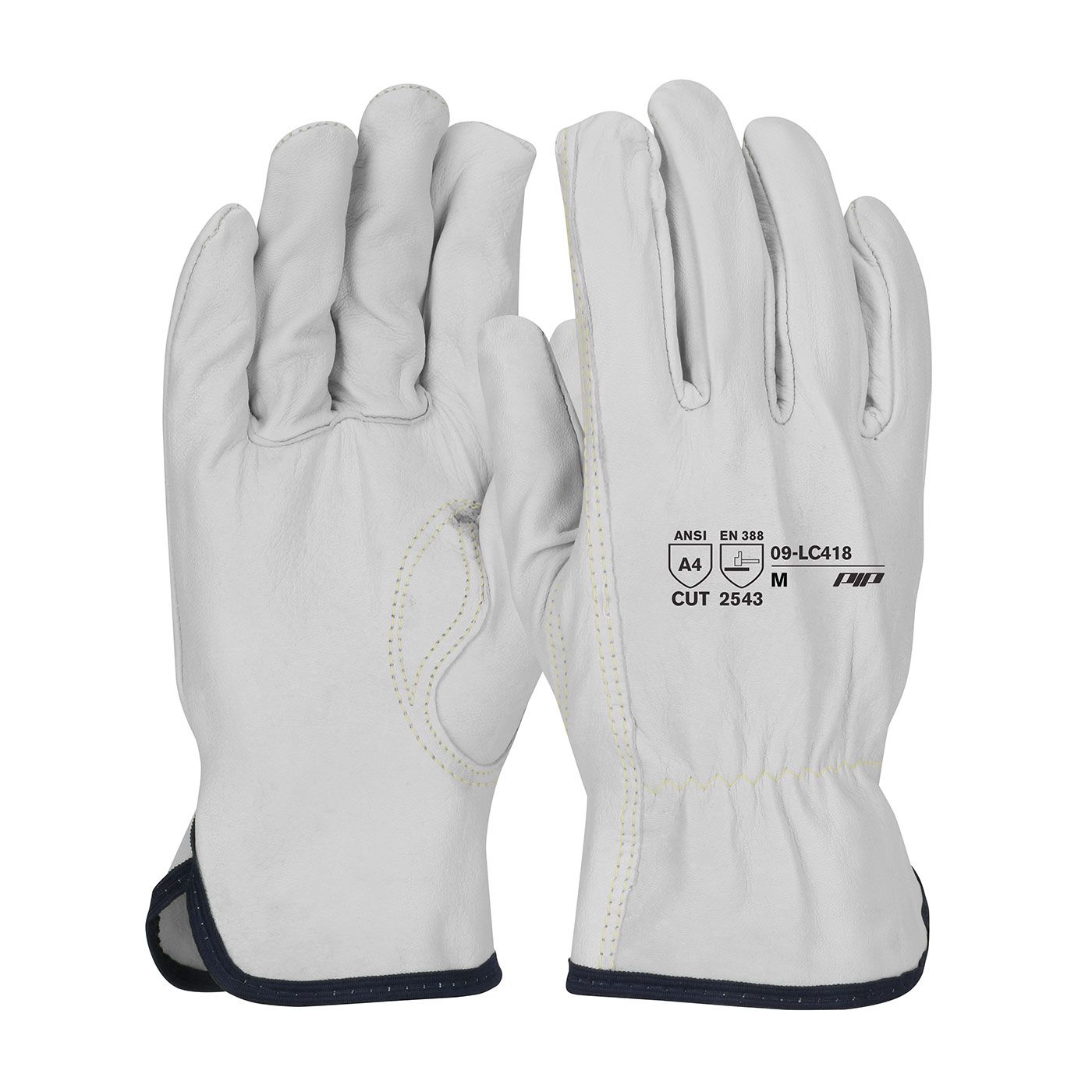 PIP Premium Grade Top Grain Goatskin Leather Drivers Glove with Aramid Blended Lining and Kevlar Stitching - Keystone Thumb  (#09-LC418)