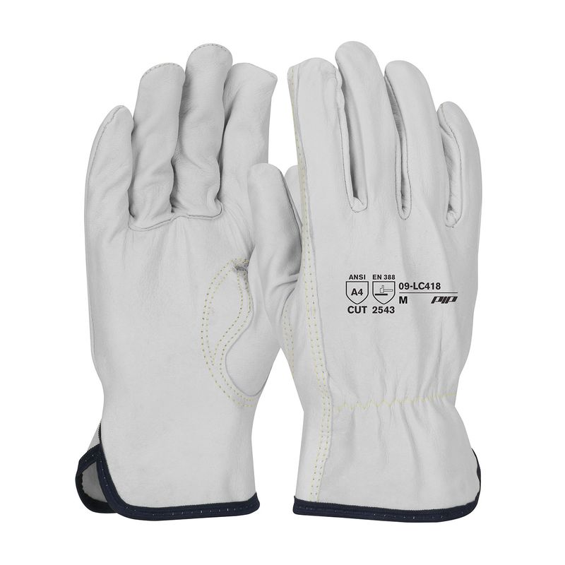 PIP Premium Grade Top Grain Goatskin Leather Drivers Glove with Aramid Blended Lining and Kevlar Stitching - Keystone Thumb  (#09-LC418)