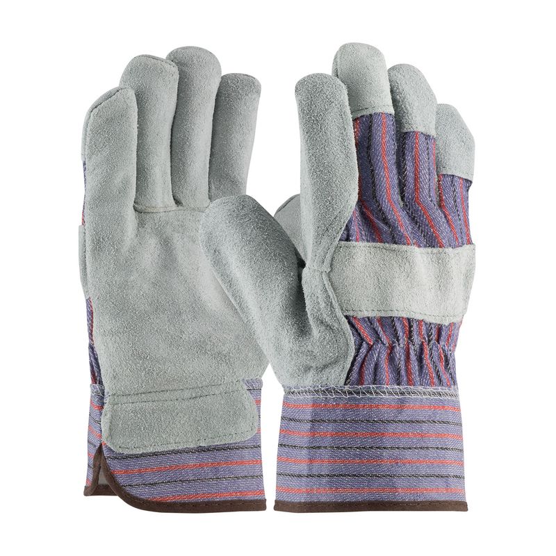 PIP Economy Grade Shoulder Split Cowhide Leather Palm Glove with Fabric Back - Starched Safety Cuff  (#85-7500SC)