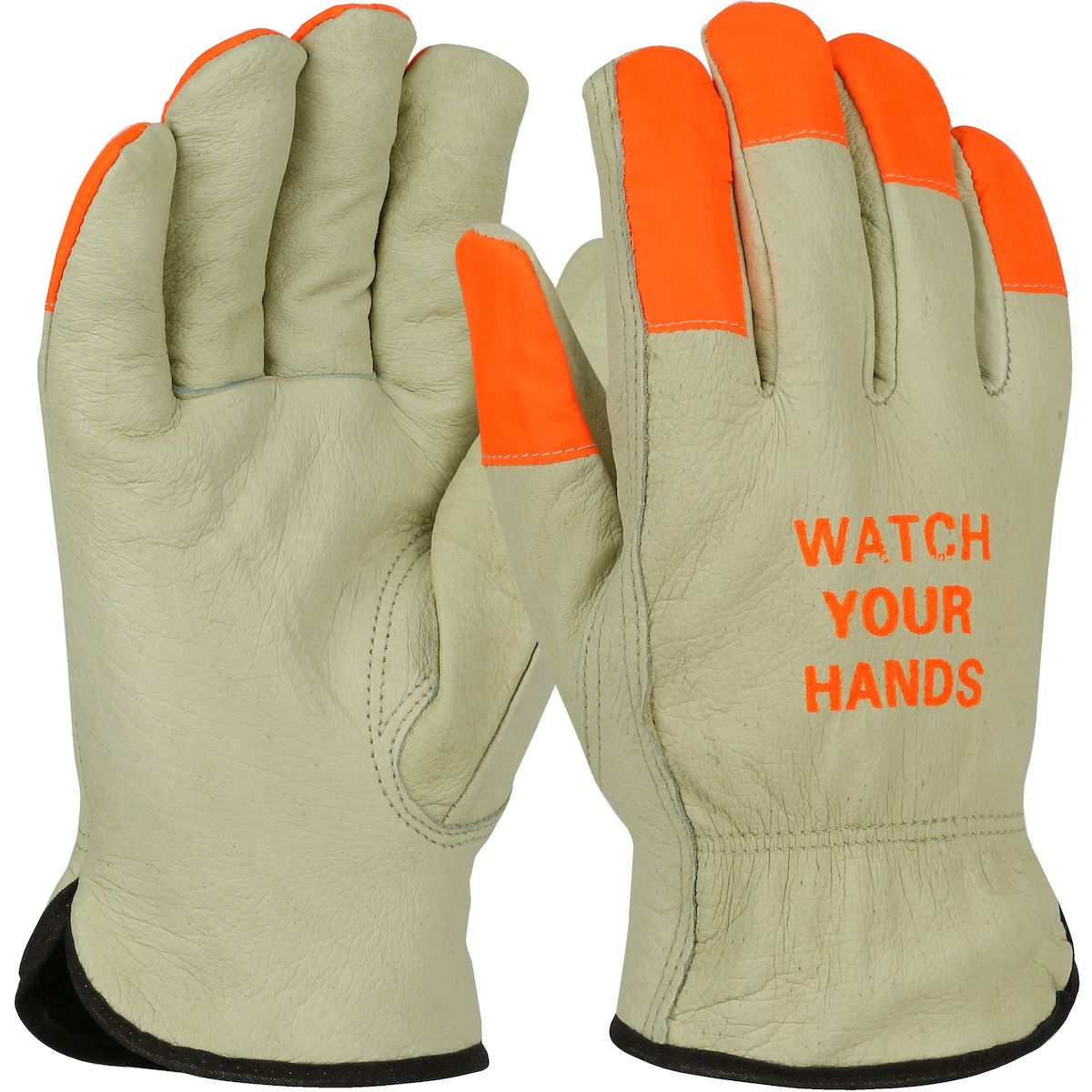 PIP® Top Grain Pigskin Leather Drivers Glove with Black Thermal Lining and Hi-Vis Fingertips & WYH Logo (#994KOTP) PIP® Top Grain Pigskin Leather Drivers Glove with Black Thermal Lining and Hi-Vis Fingertips & WYH Logo (#994KOTP)