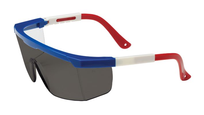 Hi-Voltage ARC Semi-Rimless Safety Glasses with Red / White / Blue Frame, Gray Lens and Anti-Scratch Coating  (#250-24-0301)
