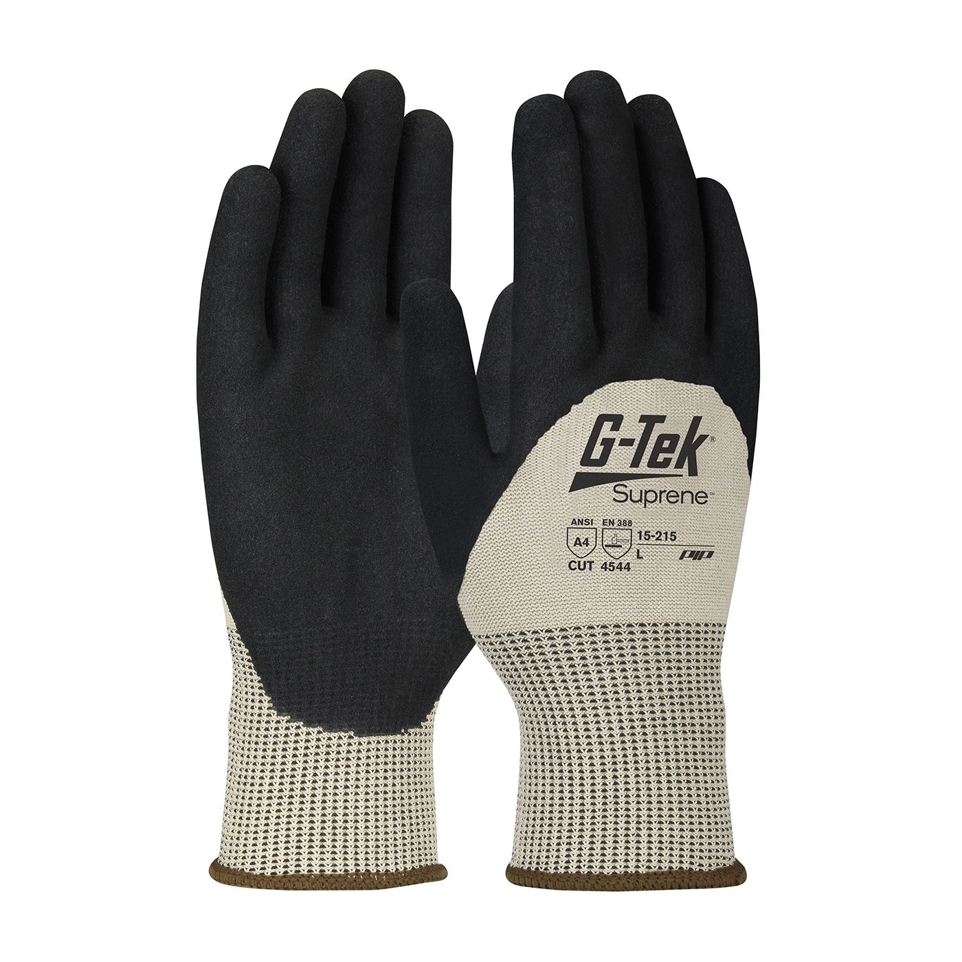 G-Tek® PolyKor® Seamless Knit A4 PolyKor® Suprene™ Blended Glove with Nitrile Coated MicroSurface Grip on Palm, Fingers & Knuckles (#15-215) G-Tek® PolyKor® Seamless Knit A4 PolyKor® Suprene™ Blended Glove with Nitrile Coated MicroSurface Grip on Palm, Fingers & Knuckles (#15-215)