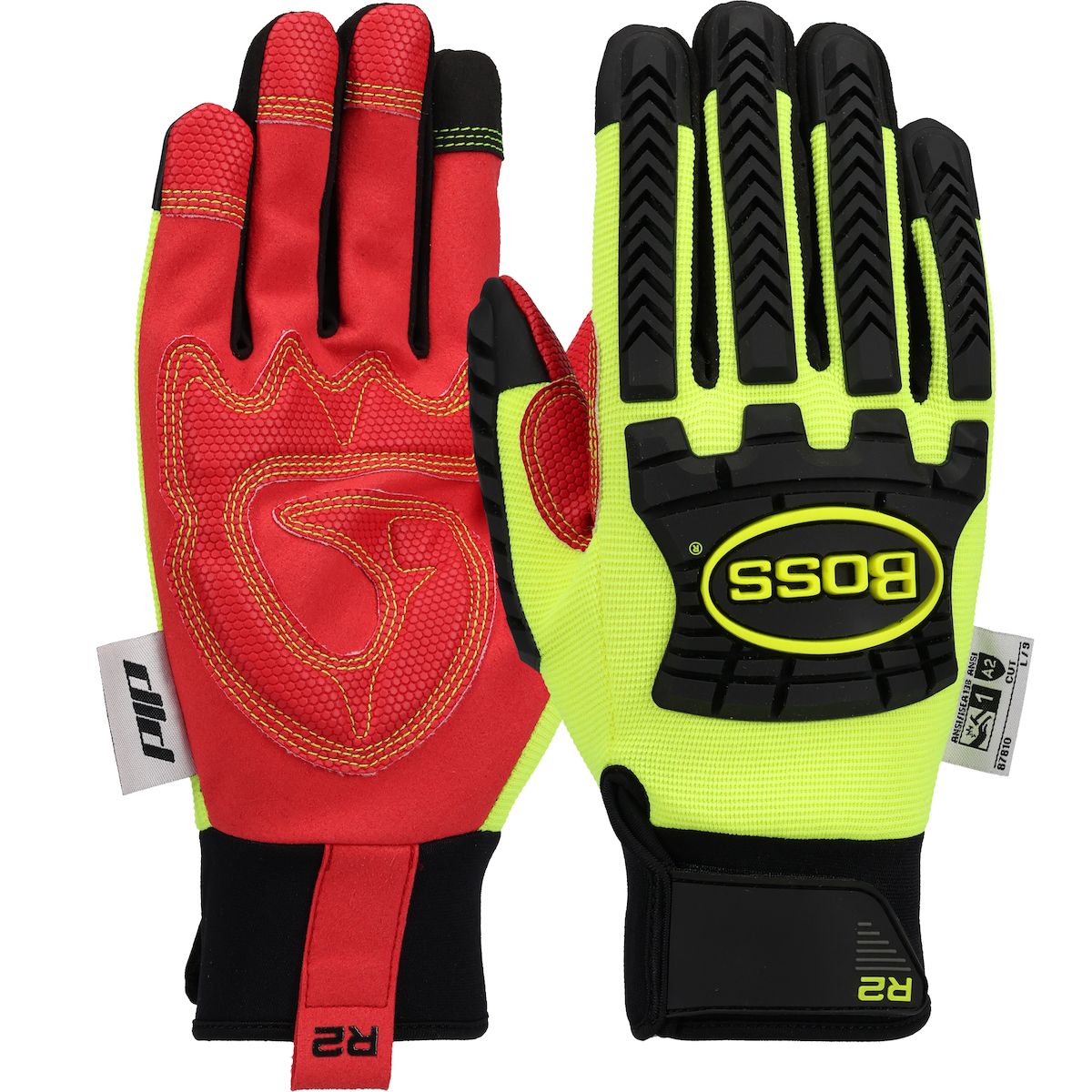 Boss® R2™ Safety Rigger Synthetic Leather Double Palm with Silicone Grip and Fabric Back - TPR Impact Protection (#87810)