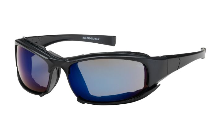 Cefiro Full Frame Safety Glasses with Black Frame, Rubber Foam Padding, Blue Mirror Lens and Anti-Scratch / Anti-Fog Coating  (#250-CE-10093)