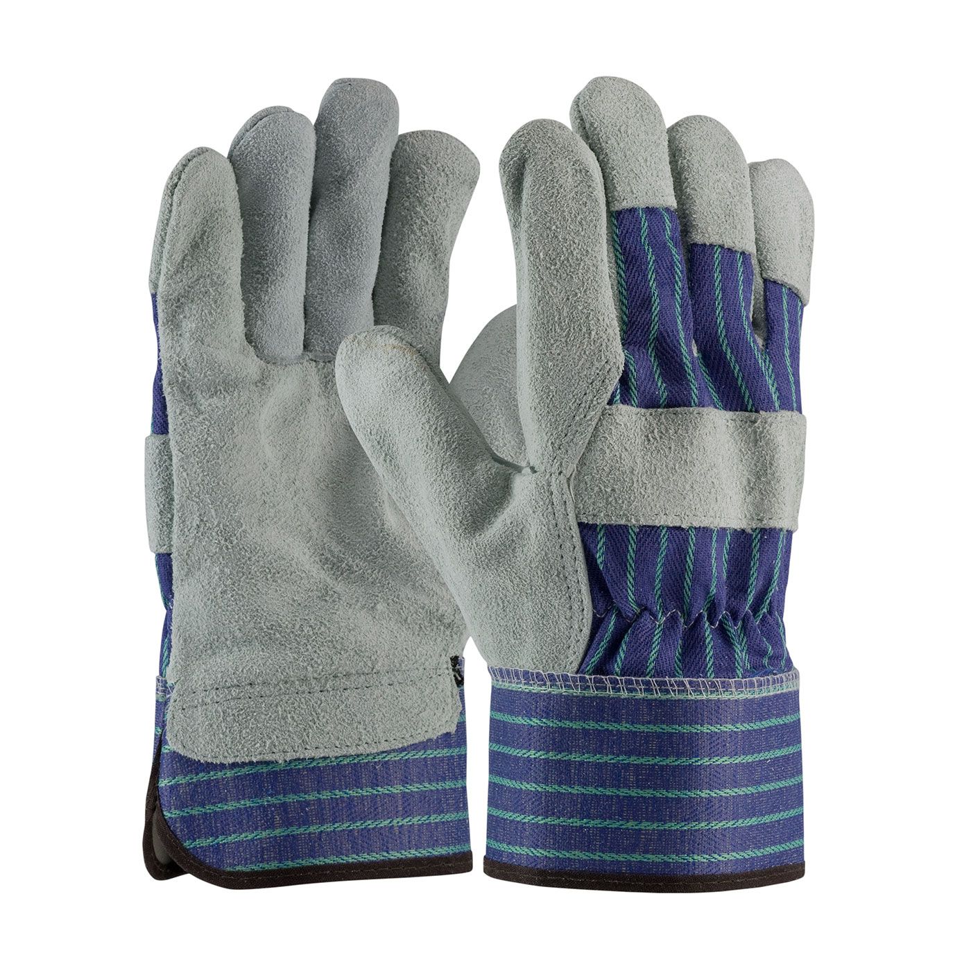 PIP "A/B" Grade Shoulder Split Cowhide Leather Palm Glove with Fabric Back - Rubberized Safety Cuff  (#82-7563)