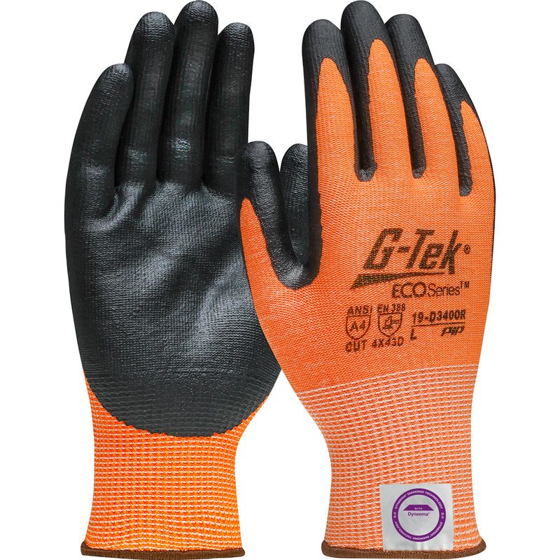 G-Tek® ECO Series™ Hi-Vis Seamless Knit Dyneema® Diamond 2.0 Blended Glove with Nitrile Coated Foam Grip on Palm & Fingers (#19-D340OR) G-Tek® ECO Series™ Hi-Vis Seamless Knit Dyneema® Diamond 2.0 Blended Glove with Nitrile Coated Foam Grip on Palm & Fingers (#19-D340OR)