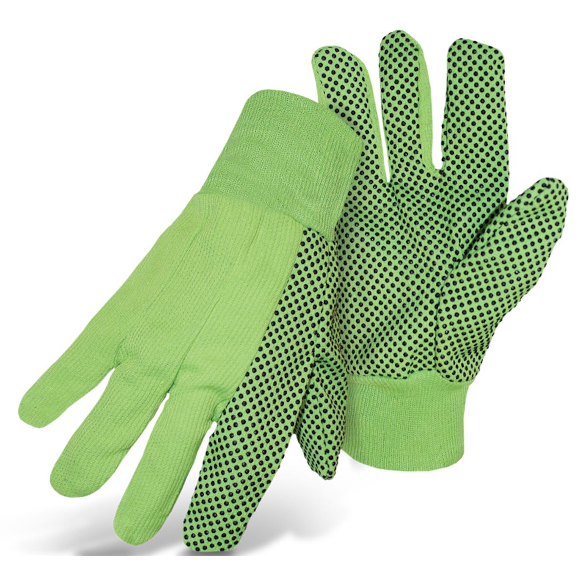 PIP Fluorescent Corded Canvas Glove with PVC Dotted Grip on Palm, Thumb and Index Finger - 10 oz. Double Palm  (#1JP5110N)