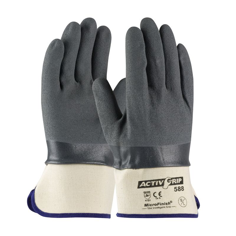 ActivGrip Nitrile Coated Glove with Cotton Liner and MicroFinish Grip - Safety Cuff  (#56-AG588)