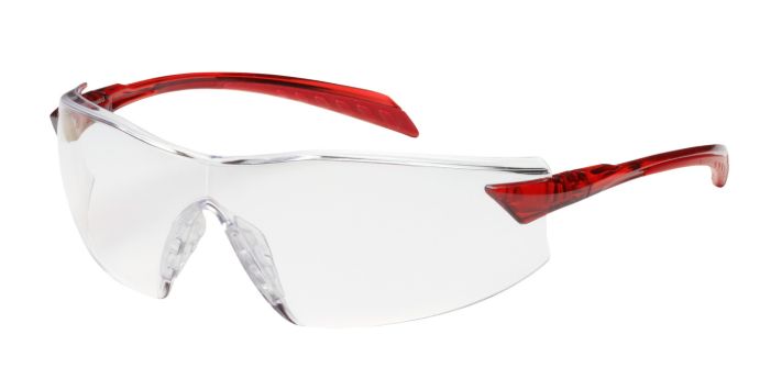 Radar Rimless Safety Glasses with Red Temple, Clear Lens and Anti-Scratch / Anti-Reflective Coating  (#250-45-1010)