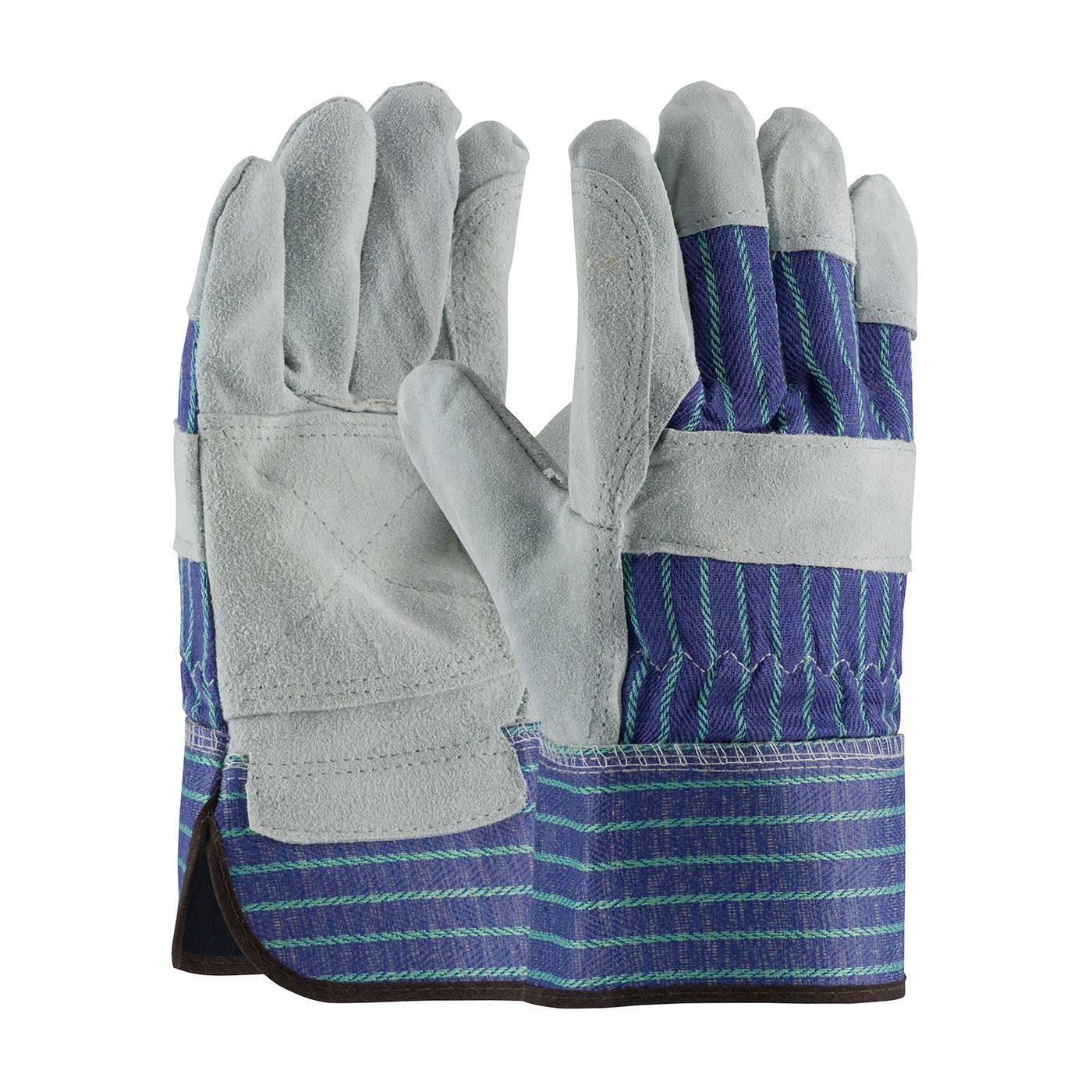 PIP "A/B" Grade Shoulder Split Cowhide Leather Double Palm Glove with Fabric Back - Rubberized Safety Cuff  (#82-7763)