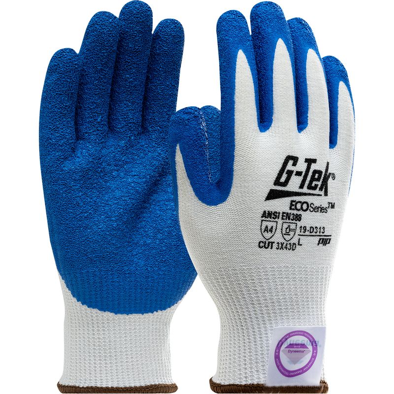 G-Tek® ECO Series™ Seamless Knit A4 Dyneema® Diamond 2.0 Blended Glove with Latex Coated Crinkle Grip on Palm & Fingers - Medium Weight (#19-D313) G-Tek® ECO Series™ Seamless Knit A4 Dyneema® Diamond 2.0 Blended Glove with Latex Coated Crinkle Grip on Palm & Fingers - Medium Weight (#19-D313)