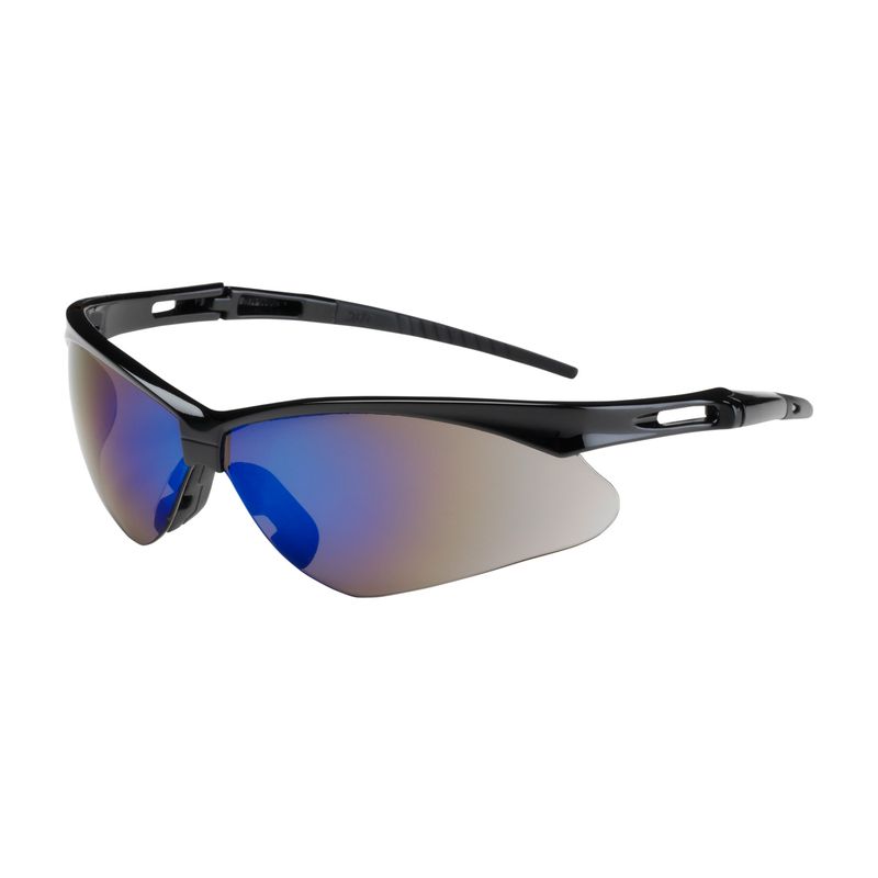 Anser Semi-Rimless Safety Glasses with Black Frame, Blue Mirror Lens and Anti-Scratch Coating  (#250-AN-10115)