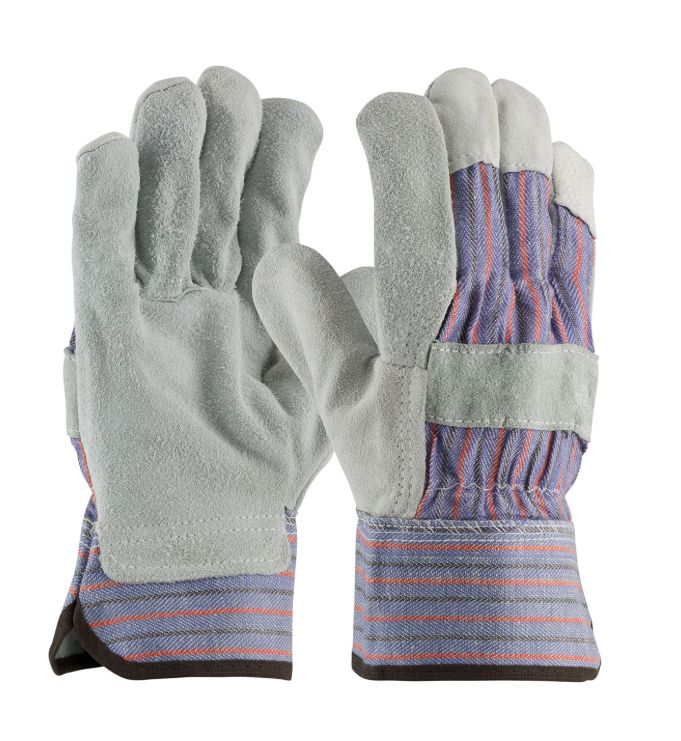 PIP "B/C" Grade Shoulder Split Cowhide Leather Palm Glove with Fabric Back - Rubberized Safety Cuff  (#84-7532)