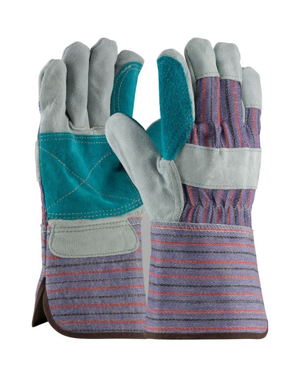 PIP "B/C" Grade Shoulder Split Cowhide Leather Double Palm Glove with Fabric Back - Rubberized Gauntlet Cuff  (#84-7633)