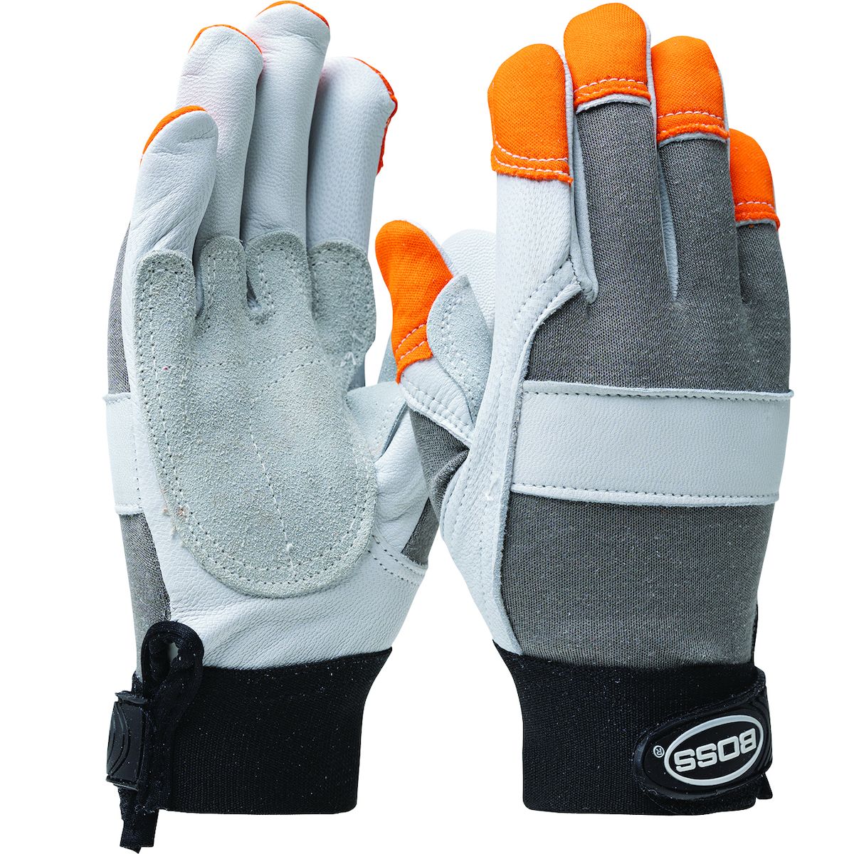 Boss® Goatskin Leather Palm Glove with Split Cowhide Palm Patch and FR Nomex® Back - Orange FR Fingertips (#86565) Boss® Goatskin Leather Palm Glove with Split Cowhide Palm Patch and FR Nomex® Back - Orange FR Fingertips (#86565)