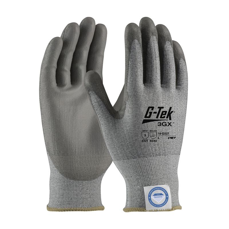 G-Tek® 3GX® Seamless Knit A3 Dyneema® Diamond Blended Glove with Polyurethane Coated Flat Grip on Palm & Fingers (#19-D327) G-Tek® 3GX® Seamless Knit A3 Dyneema® Diamond Blended Glove with Polyurethane Coated Flat Grip on Palm & Fingers (#19-D327)