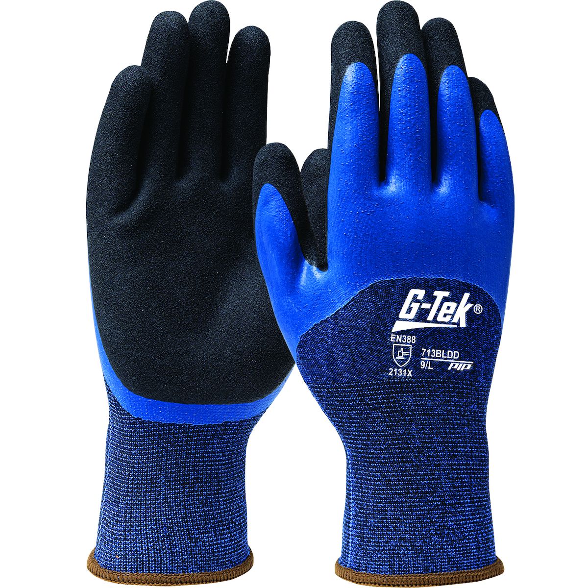 PIP Seamless Knit Polyester Glove with Double Dipped Latex Sandy Foam Grip on Palm & Fingers (#713BLDD) PIP Seamless Knit Polyester Glove with Double Dipped Latex Sandy Foam Grip on Palm & Fingers (#713BLDD)