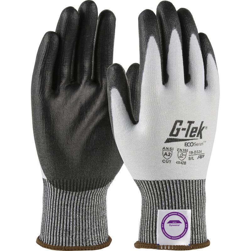 G-Tek® ECO Series™ Seamless Knit Dyneema® Phoenix Blended Glove with Polyurethane Coated Flat Grip on Palm & Fingers (#19-D324) G-Tek® ECO Series™ Seamless Knit Dyneema® Phoenix Blended Glove with Polyurethane Coated Flat Grip on Palm & Fingers (#19-D324)