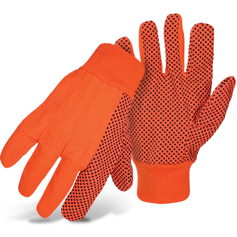 PIP Fluorescent Corded Canvas Glove with PVC Dotted Grip on Palm, Thumb and Index Finger - 10 oz. Single Palm  (#1JP5010F)