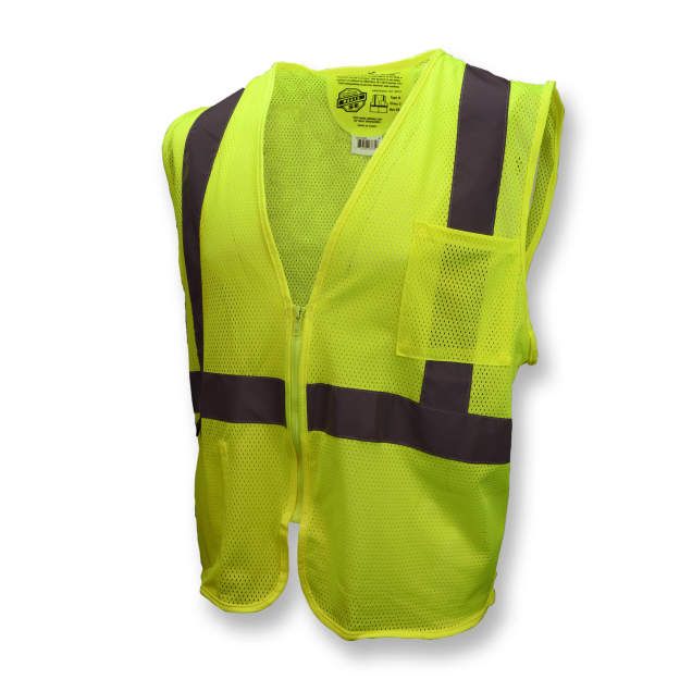 Economy Class 2 Self Extinguishing Vest w/Zipper, Hi-Viz Green (#SV25-2ZGM)