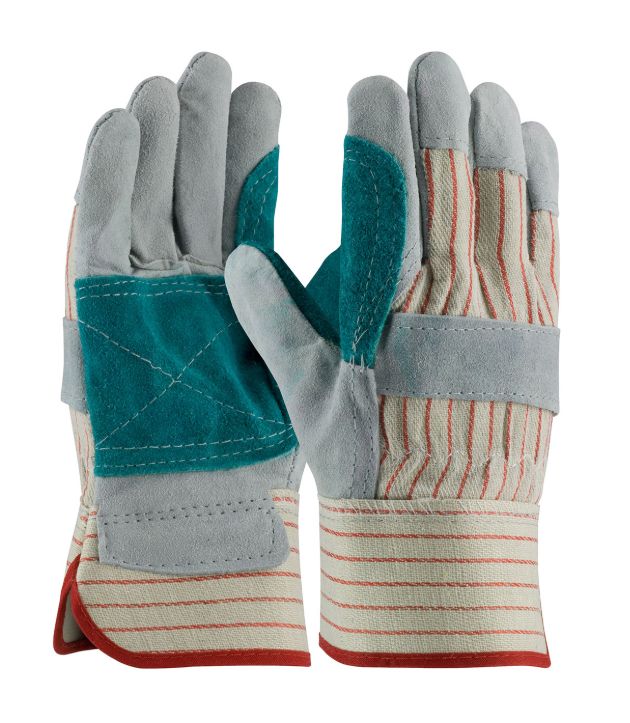 PIP "B/C" Grade Shoulder Split Cowhide Leather Double Palm Glove with Fabric Back and Jointed Inner Palm - Rubberized Safety Cuff  (#85-7512J)