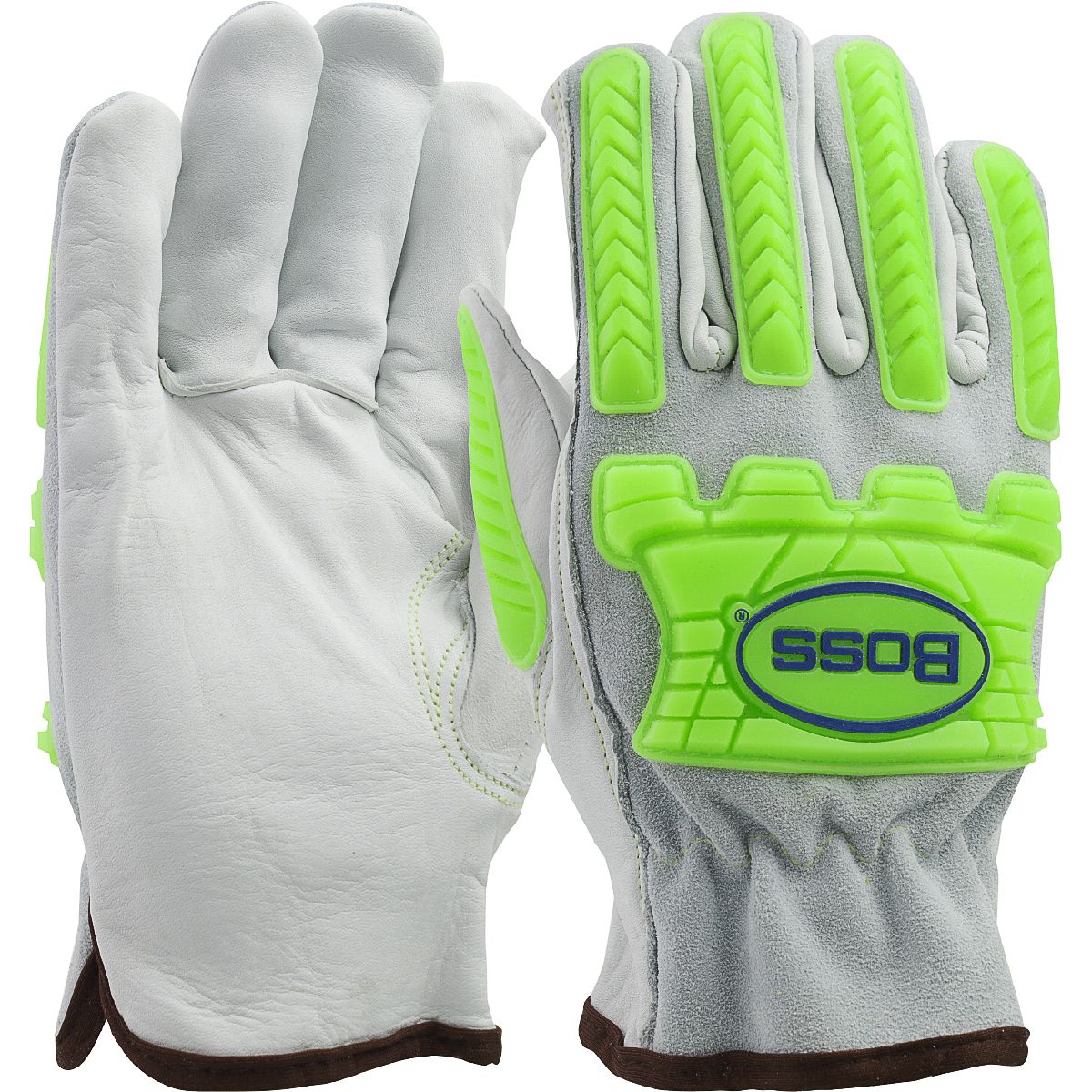 Boss® Top Grain Leather Drivers Glove with Split Cowhide Back, Kevlar® Stitching and Hi-Vis Impact TPR - Cotton Liner (#997KBC) Boss® Top Grain Leather Drivers Glove with Split Cowhide Back, Kevlar® Stitching and Hi-Vis Impact TPR - Cotton Liner (#997KBC)